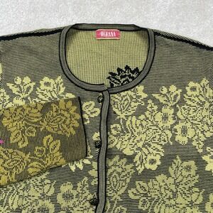 Oleana Norway Wool Blend Cardigan Womens XL Flower Ornament Knit Sweater
